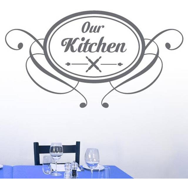 Our Kitchen Round Vintage Sign Wall Sticker - Grey (Medium)