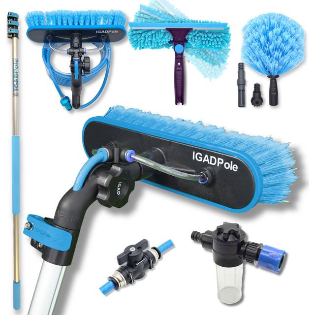 12Ft Igadpole Washing Kit: Water-Fed Brush, Cobweb Duster, 10In Squeegee & Soap Dispenser With 3-Stage Telescoping Pole - One Size