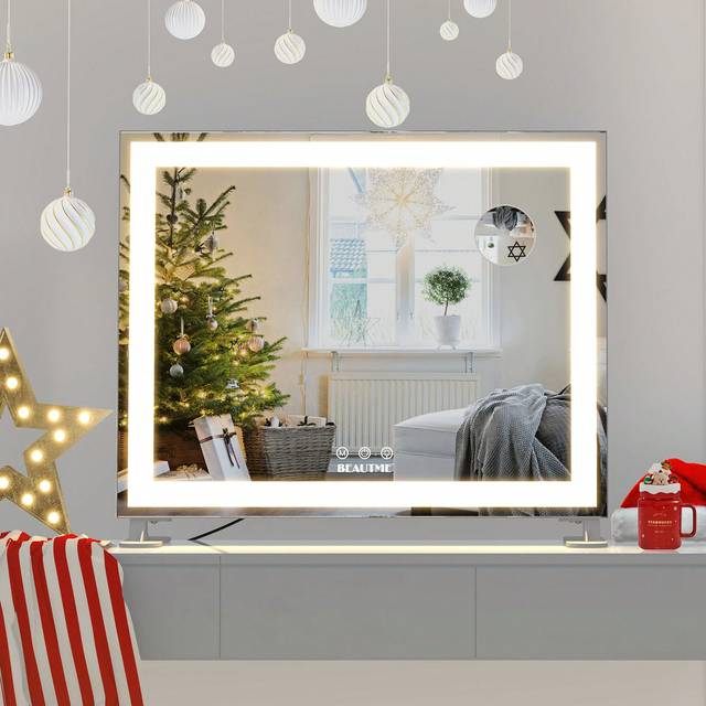 SHEIN Vanity Mirror With Lights, Large Lighted Makeup Mirror, Led Dressing Table Mirror, Wall Mount Beauty Mirrors For Bedroom With 10X Magnifying, 3 Color