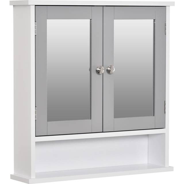 Kleankin Mirror Cabinet Wall Mounted with Double Mirrored Door - Cupboard and Shelf - Bathroom Wall Storage Organizer - Grey - Home Living | TJ Hughe
