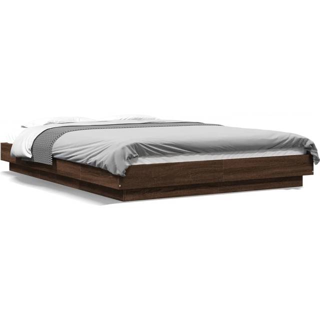 vidaXL Bed Frame with LED Lights without Mattress Brown Oak 120x190cm