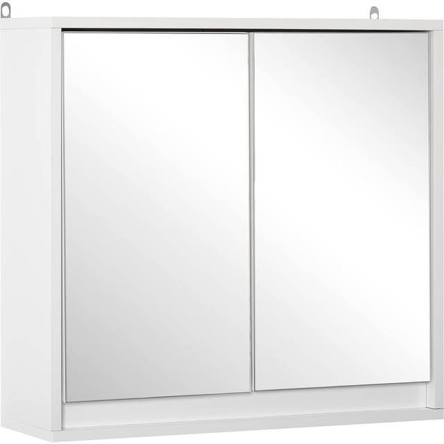 HOMCOM Wall Mounted Bathroom Mirror Cabinet with Storage Shelf White, White