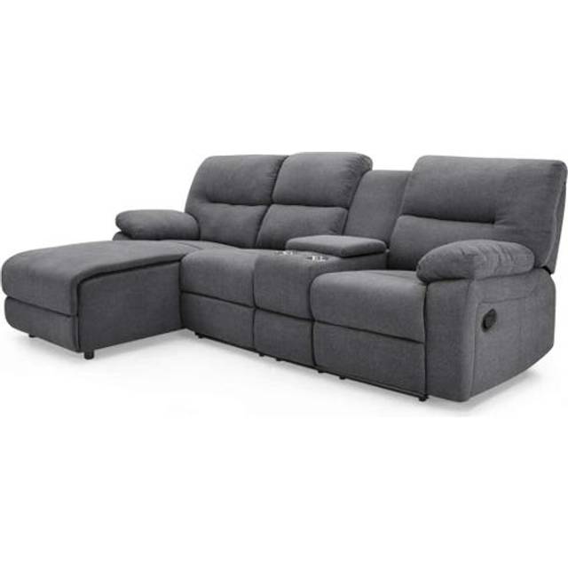 Home Detail Jacob Dark Grey Fabric 3-Seater Recliner Sofa Left Hand Chaise, Grey