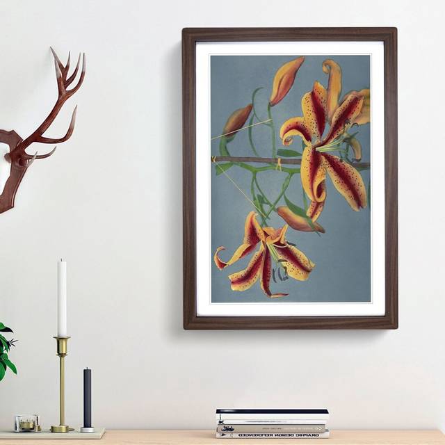 Orange Lilies by Kazumasa Ogawa - Picture Frame Painting Print - Walnut Framed (36cm H x 27cm W x 2cm D)