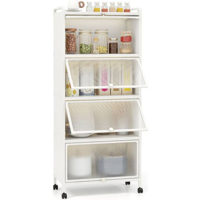 5-Tier Kitchen Bakers Rack Mobile Microwave Stand with Flip-up Doors-White