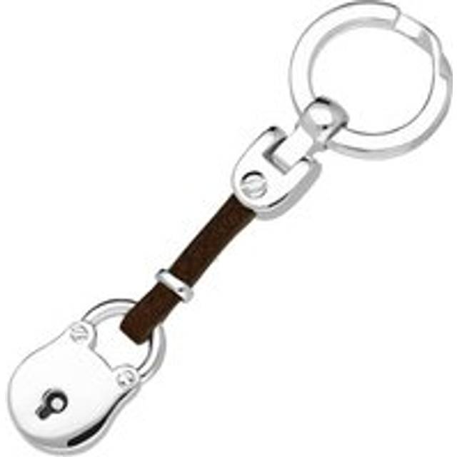Sterling Silver Padlock and Dark Brown Leather Keyring
