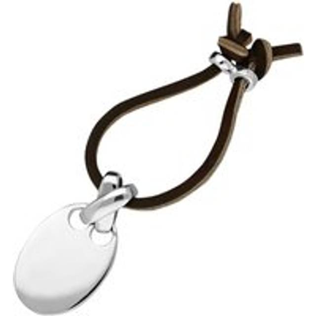 Sterling Silver Tag and Dark Brown Leather Keyring