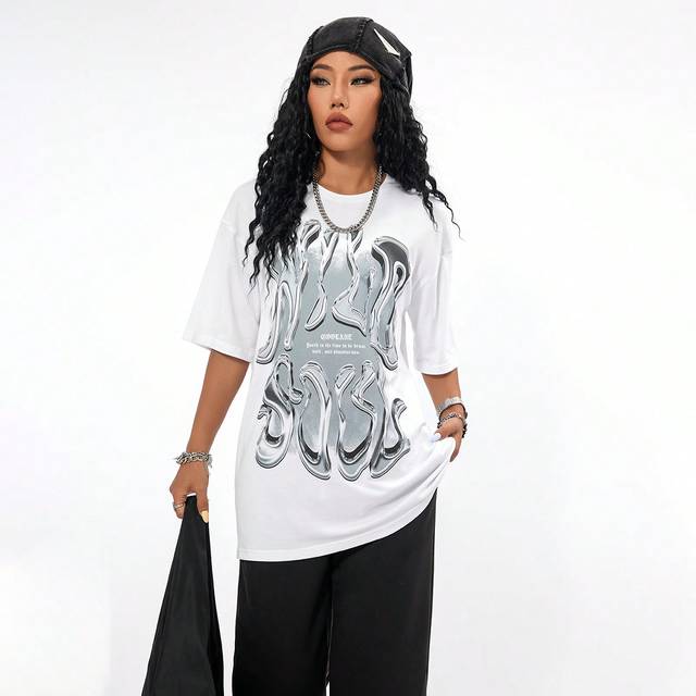 Coolane Women Streetwear Y2K Graphics Over Size T Shirt