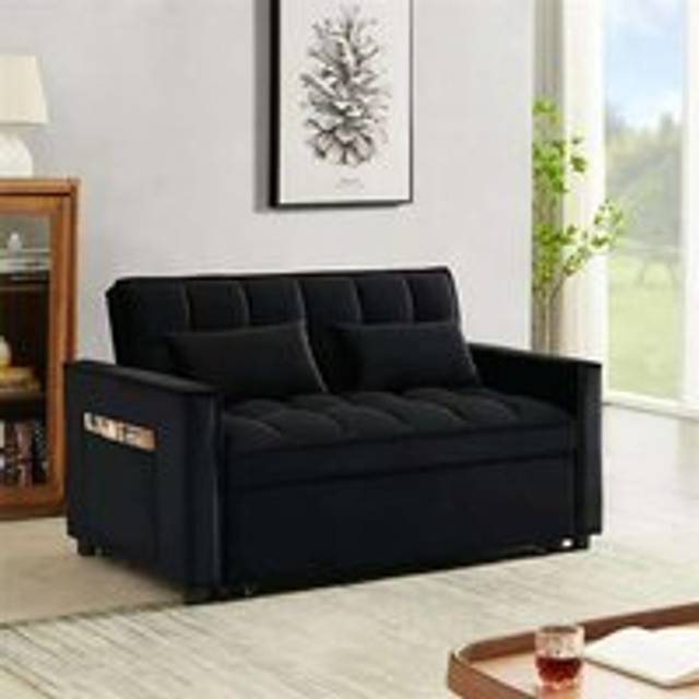 (Black) Madrid Velvet 2 Seater Sofa Bed