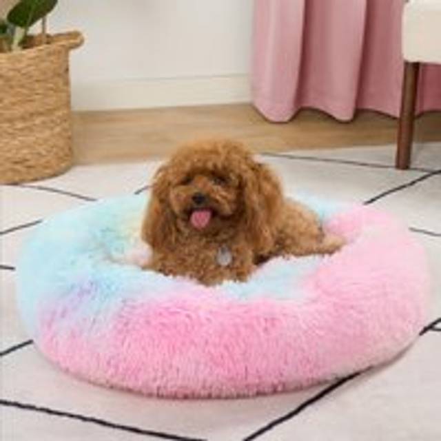 OHS Fluffy Round Calming Pet Bed, Tie Dye - Medium - Multi