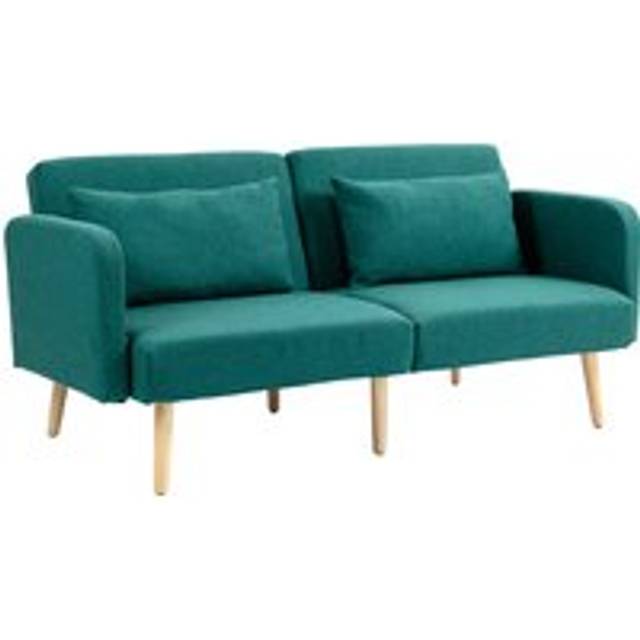 Homcom 2/3 Seater Sofa Bed, Convertible Bed Settee, Fabric Sofa Couch With 2 Cushions, Guest Room, Green