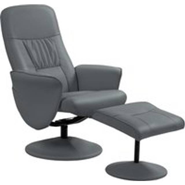 Homcom Swivel Recliner Chair With Footstool, Pu Leather Armchair And Ottoman With High Back And Round Base, Grey