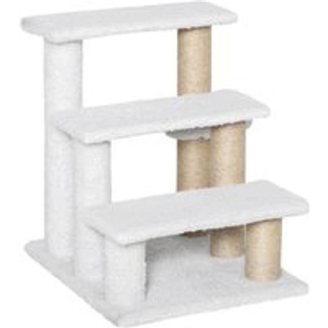PawHut Pet Stair with 3-step Climb Ladder, Scratching Posts, Platforms, Toy Ball, for Indoor Cats Kittens, White Aosom UK