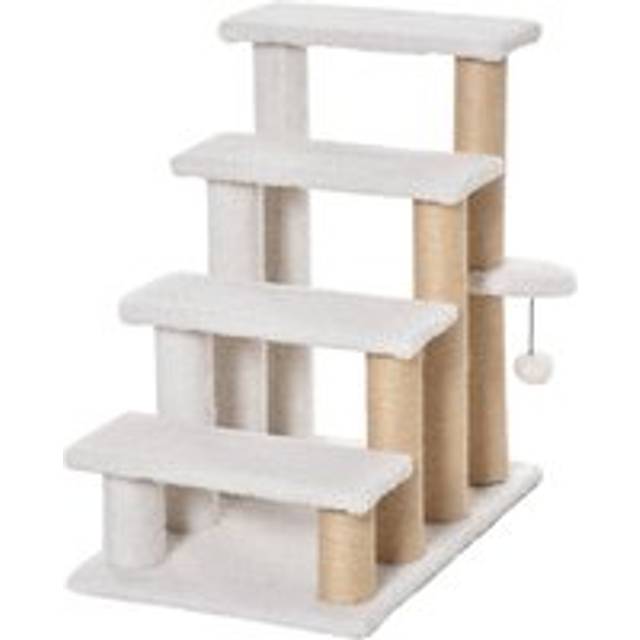 PawHut Pet Stair, Cat Tree with 4-step Climb Ladder, Scratching Posts, Platforms, Toy Ball, for Indoor Elderly Cats Kittens, White