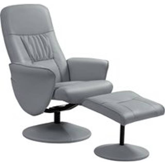 Homcom Swivel Recliner Chair With Footstool, Pu Leather Armchair And Ottoman With High Back And Round Base, Light Grey