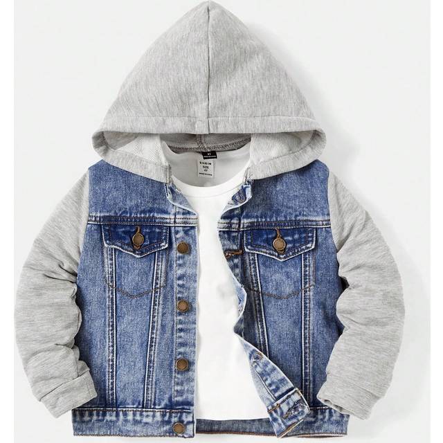 SHEIN Young Boy Contrast Color Hooded Casual Long Sleeve Denim Jacket