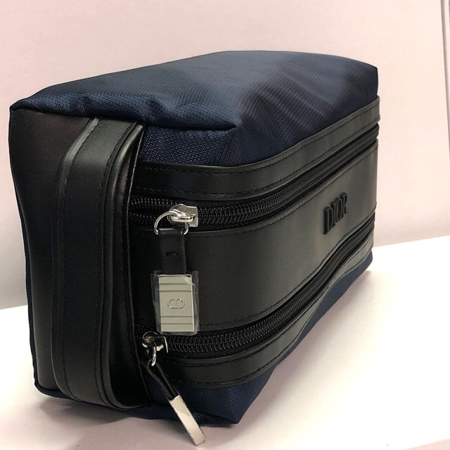 DIOR Navy & Black Mens Toiletry Bag Kit Pouch Travel Case Dual Zipper
