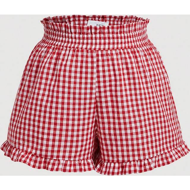 SHEIN Plus Size Red & White Plaid Ruffled Trimmed Pleated Summer Shorts