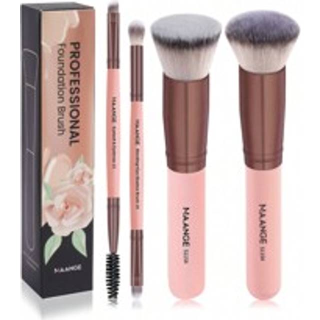 4 st sminkborstar Set innehåller stor foundationborste Ögonskuggsborste Ögonfransborste Ögonbrynsborste Swoosh-borste Mjuk Fiber Lätt att bära, Resebo - Rosa