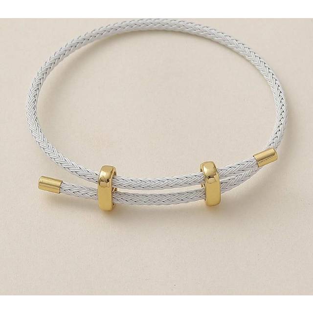 SHEIN 1pc Solid Color College Style Metallic Buckle PU Leather Bracelet For Women, With Adjustable Chain, DIY Basic Bracelet