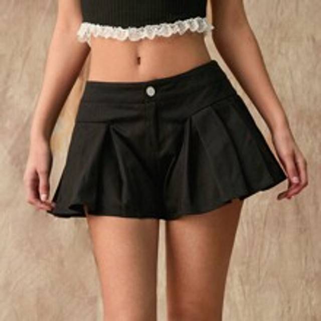 Dam Sommar A-Line Plisserad låg midja Preppy Sweet Cool Shorts - Svart (L,M,S,XL,XS,XXL,XXS,XXXL,XXXXL)