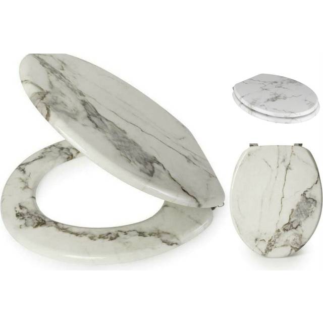 Anti-Bacterial Coating Marble Effect Toilet Seat Loo Seats No Rust Chrome Hinges