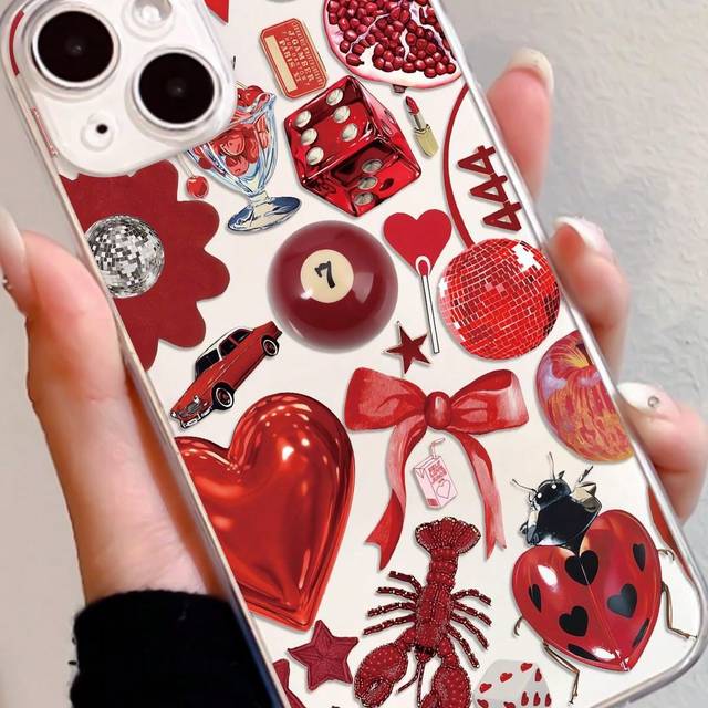 SHEIN Valentines 1pc Red Pattern Transparent Anti-Fingerprint TPU Protective Phone Case Compatible With IPhone 13, IPhone 11, IPhone 14 Pro Max, IPhone 13 P