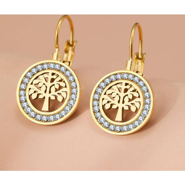 SHEIN Stainless Steel Earrings 2021 Fortune Tree 3A Zirconia Crystal Fashion Charm Earrings For Women Jewelry Party Best Gifts
