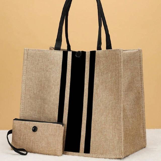 SHEIN Women Fashionable Simple Striped Tote Bag With Coin Purse, Suitable For Daily Shopping And As A Gift For Friends