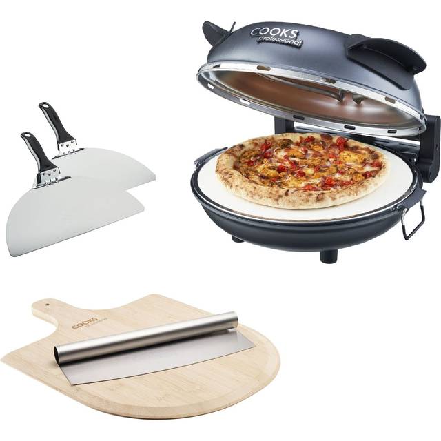 Authentic Stone Baked Pizza Maker Oven with Bamboo Chopping Board and Cutter Set - Grey - One Size
