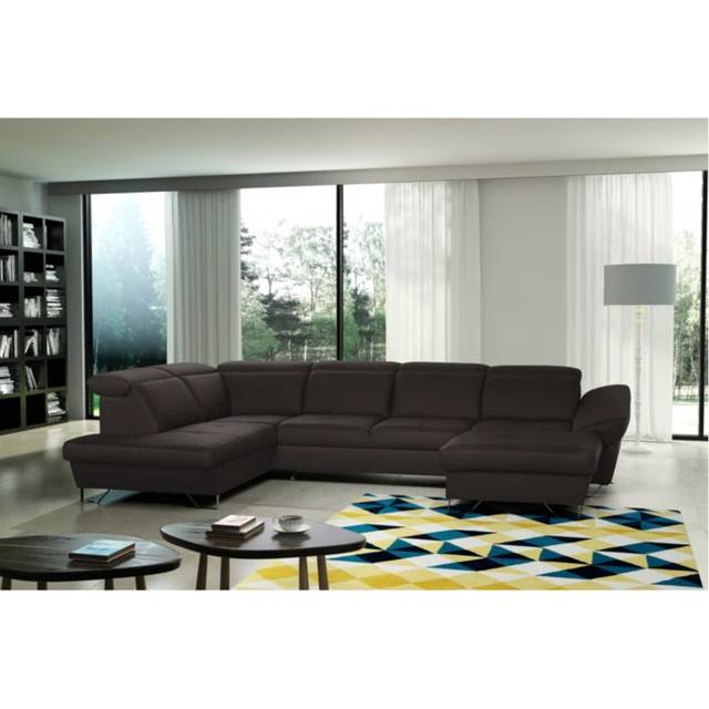 Natron Leather Corner U-form Sectional with Sleeping Function and Storage - Brown (99cm H X 346cm W X 221cm D)