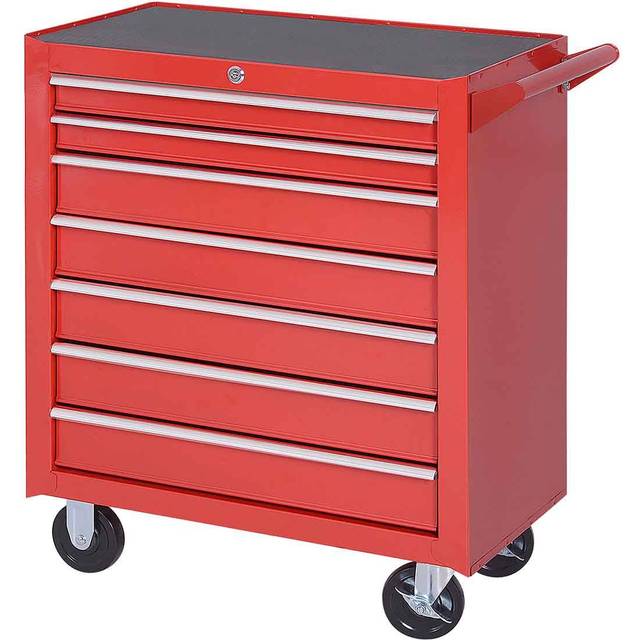 DURHAND Roller Tool Cabinet 7 Drawers Storage Chest Box Swivel Garage Workshop R - Red