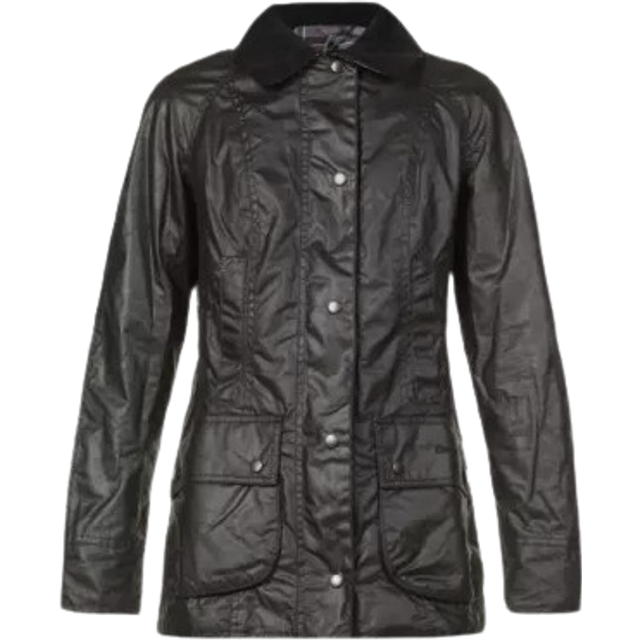 Barbour Womens Vy Beadnell Tartan-lined Waxed-cotton Jacket 14 - NAVY