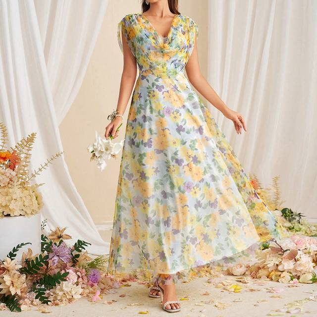 SHEIN Elegant Printed Formal Evening Party Dress For Women