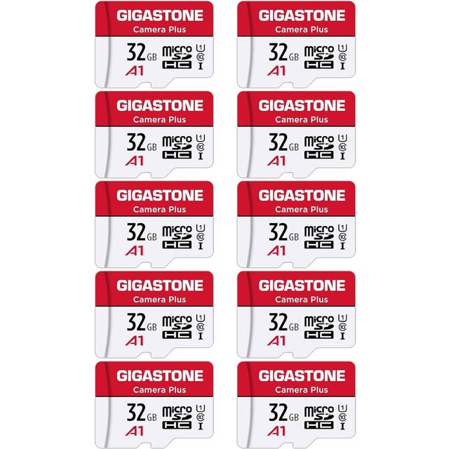 Gigastone 32GB 10-Pack Micro SD Card with 2x SD Adapter + 4x Mini-case, Camera Plus, Nintendo-Switch Compatible, High Speed 90MB/s, Full HD Video Reco
