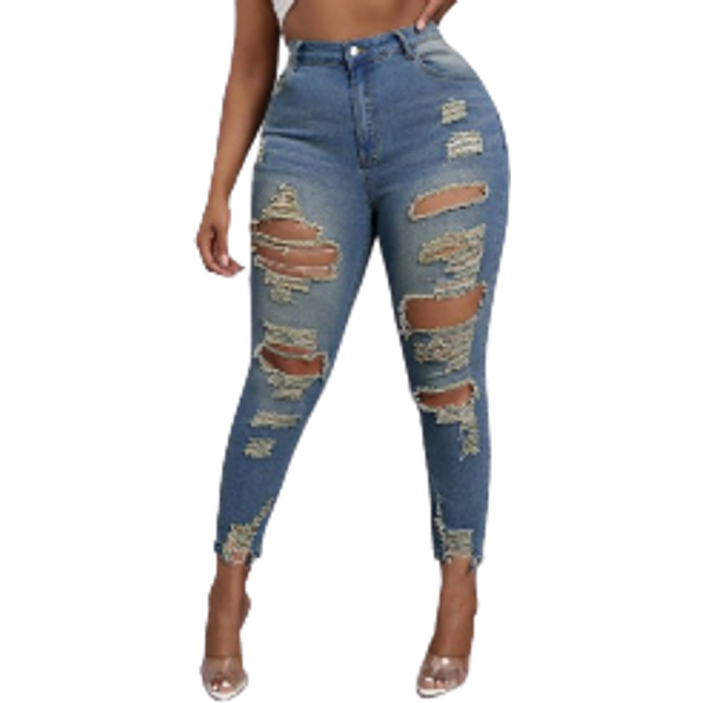 Plus Storlek Elastisk Slitna Mager Jeans - Blå (0XL,1XL,2XL,3XL,4XL)