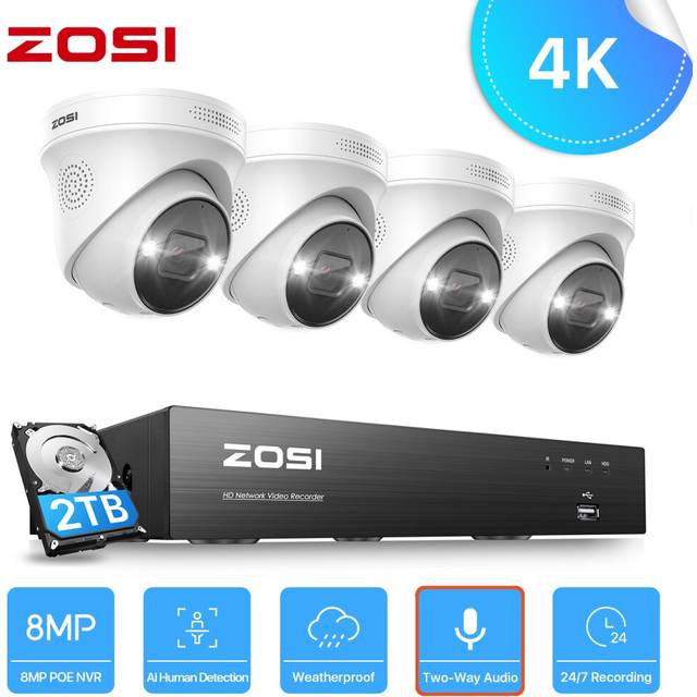 ZOSI 4K POE CCTV System 8MP Camera ColorVu 2 Way Audio Home Security