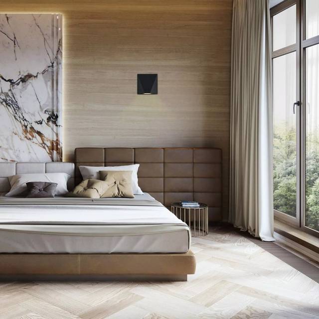 Chrishonna LED Flush Mounted Sconce-Modern Geometric Wall Sconce – Square LED Shadow Box Lamp by Mossodor, Elegant Indoor Lighting - Natural (20cm H X 20cm W X 8cm D)