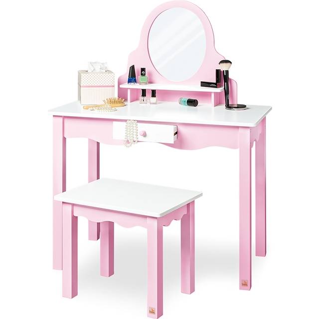 PINOLINO Barnskötbord för barn 'Jasmin', MDF rosa och vitlackerad, sminkbord med spegel och pall, från 3 år