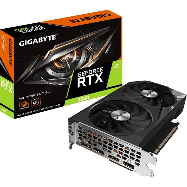 Gigabyte NVIDIA GeForce RTX 3060 WINDFORCE OC V2 grafikkort - 12GB GDDR6, 192-bit, PCI-E 4.0, 1792MHz Core Clock, 2x DP 1.4, 2 x HDMI 2.1, NVIDIA Ampere - GV-N3060WF2OC-12GD