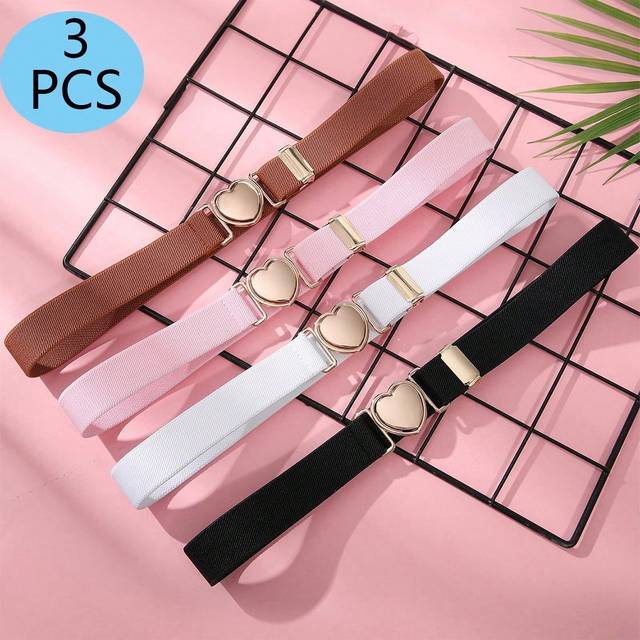SHEIN 3 Pcs Kids Elastic Belt  - Adjustable Toddler Heart Buckle Stretch Belts For Boys And Girls