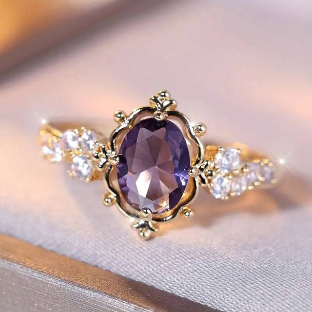 SHEIN Elegant Promise Ring Inlaid Purple Zirconia In Egg Shape Engagement / Wedding Ring For Brides Luxury Jewelry Gift For Valentines