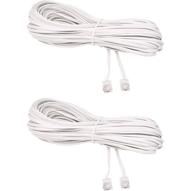 2X White Male 6P2C RJ11 Plug Telephone Fax Modem Line Cable, 14M for Landline Telephone