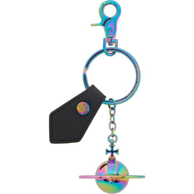 Vivienne Westwood Black Saffiano Plain Orb-charm Split-ring Metal Keyring