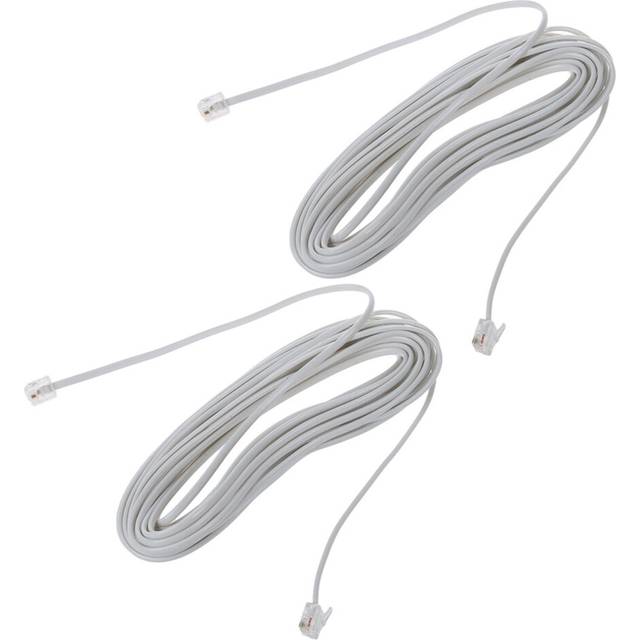 2X 9M 30ft RJ11 6P2C Modular Telephone Phone Cables Wire White