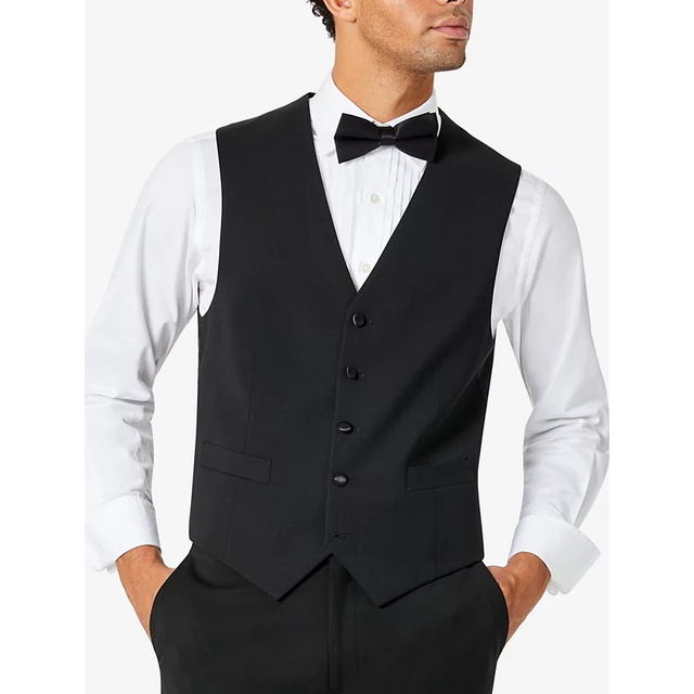 Tommy Hilfiger Slim Fit Wool Blend Tuxedo Vest Formal Black - Size: Small