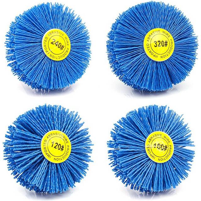 4 Pieces 80x30x6Mm Drill Abrasive Wire Grinding Wheel Nylon Bristle Polishing Brush For Wood Furniture Mahogany Finish