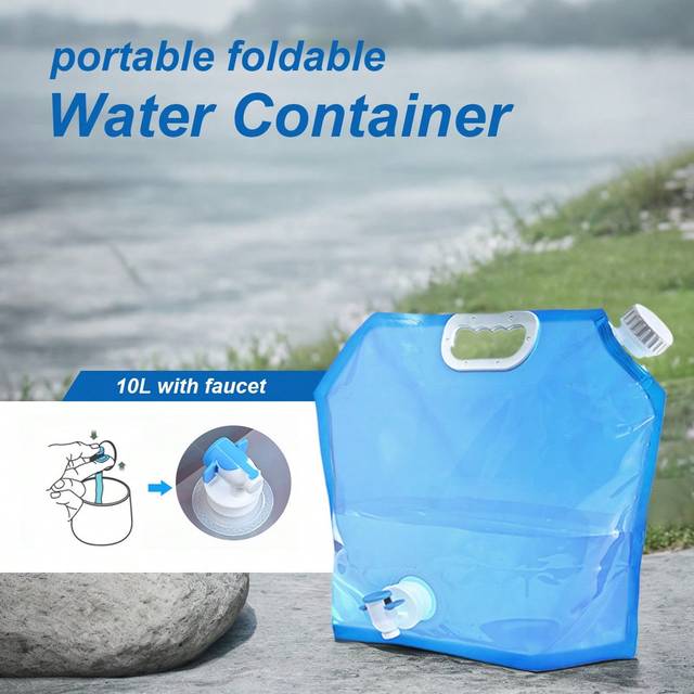 SHEIN 5L/10L Camping Water Bag Portable Folding Water Bucket Large Water Container Portable Foldable Water Container With Valve: Perfect For Outdoor Camping