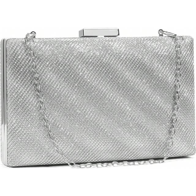 Huntvp-uk Women&#39;s Clutches PU Leather Clutch Bag Silver Formal Evening Bag Wedding Purse Gold Prom Party Handbag With Chain