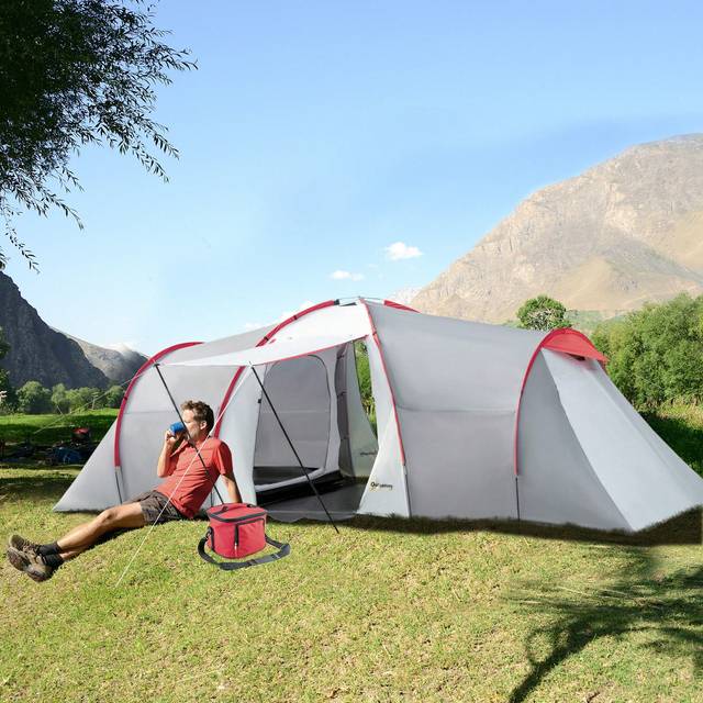SHEIN Outsunny 4-6 Man Tunnel Tent With 2 Bedroom, Living Area And Vestibule, Large Camping Tent, 2000mm Waterproof, UV50+, Portable With Bag, For Fishing H